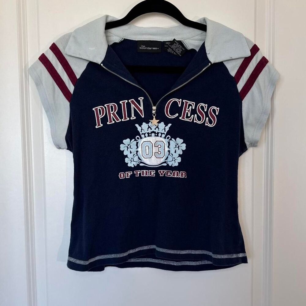 2003 Vintage Quarter-Zip Baby Tee with Collar ~ Rare Y2K Princess Polo ~ adult M